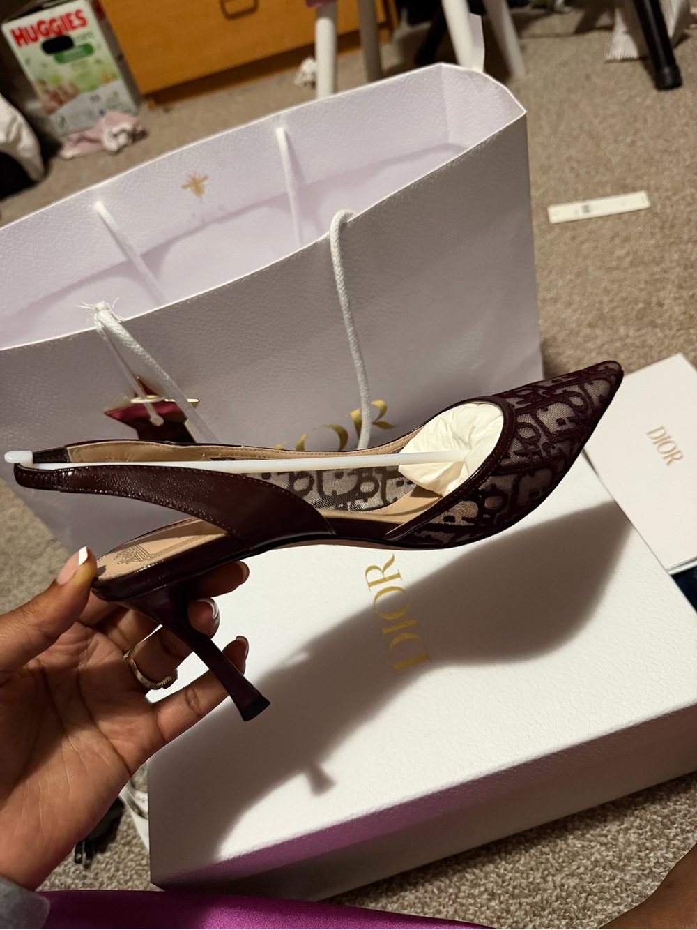 Dior Burgundy Monogram Slingback Pointed Toe Heels